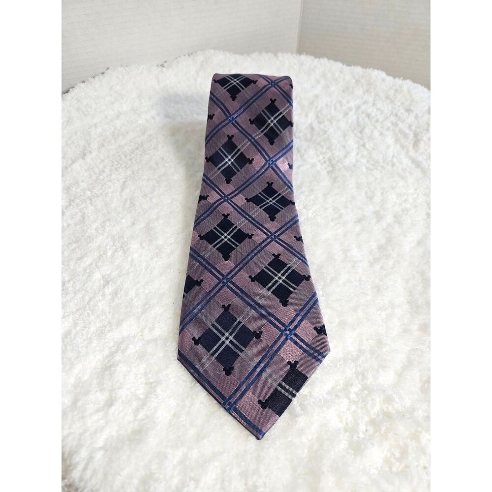 DISNEY Parks Purple Gray Blue Mickey Diamond Plaid Pattern Silk Tie